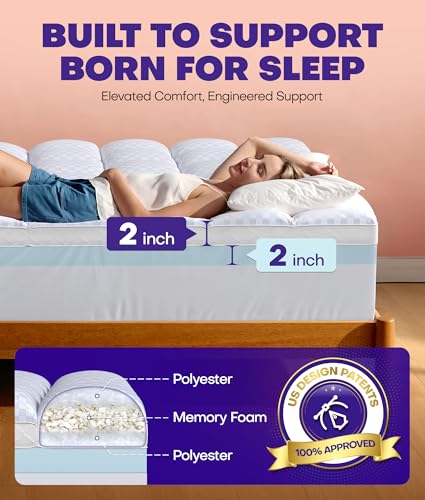 Dual Layer 4 Inch Memory Foam Mattress Topper for Pressure Relief with 4X Support, 2" Pillow Top Queen Mattress Topper 50% Viscose Made from Bamboo Plus 2" Cooling Gel Memory Foam Comfort Mattress Pad