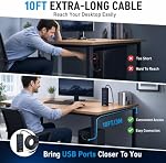 4 Port USB 3.0 Hub 10FT Long Cable with 5 Gbps & 5V USB-C Power Supply for Laptop Desktop PC – USB Hub Splitter Extender Expander Compatible with Mac, Windows