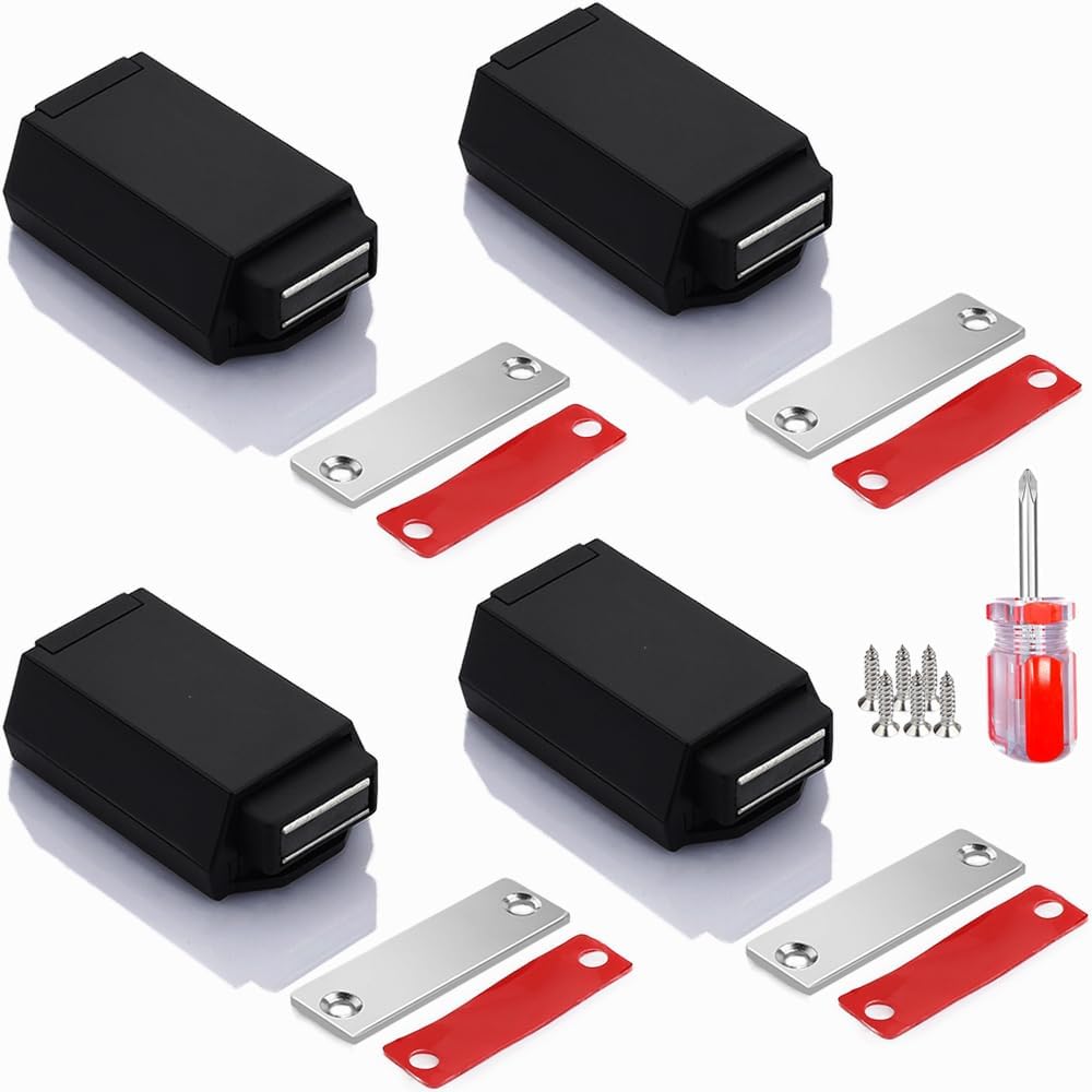 Sponsored Ad – NALACAL Heavy Duty Push to Open Door, Latch Cabinet Hardware, 4 Pack Magnetic Push Latch & Lock for Hidden Door Touch Latch and Catch, Drawer Magnet Push Release Tip on Closet Strong Pop Out (Black)