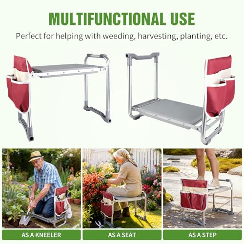Foldable Garden Kneeler and Seat, 2 in 1 Heavy Duty Garden Stool, Portable Gardening Knee Seat with Pad & Tool Bag, Sturdy Garden Kneeling Bench for Weeding Planting, Supports Up to 400lbs - Image 4