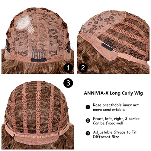 Annivia-X Long Curly Wigs For Black Women Ombre Blonde Curly Wig With Bangs Loose Cute Golden Curly Hair thumb #7