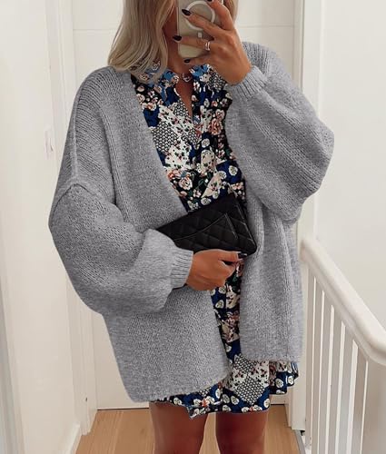 Image of PRETTYGARDEN Womens Oversized Cardigan Sweaters 2026 Fall Long Lantern Sleeve Knit Open Front Lightweight Sweater