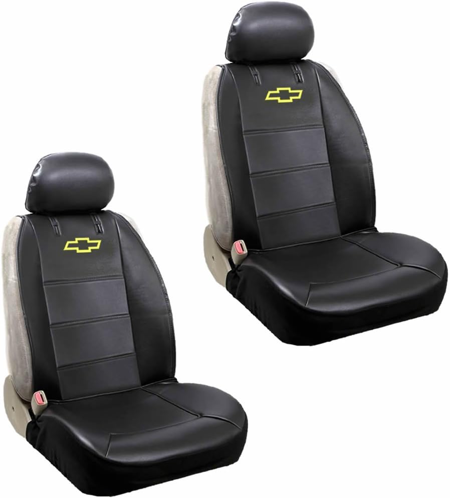 Chevy Logo Lowback Black Synthetic Leather Seat Covers Set Airbag Compatible Universal Fit