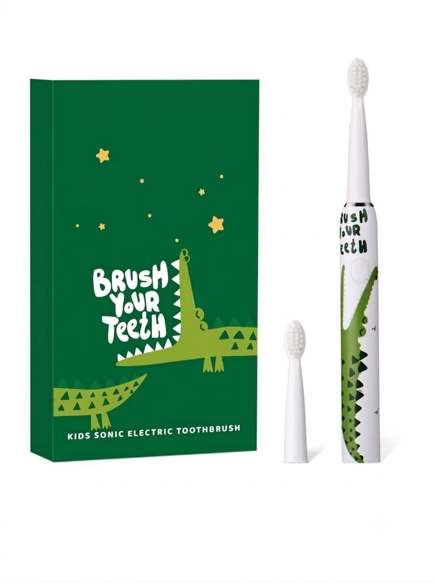 KIDDOS Kids Sonic Electric Silicone Toothbrush Baby Training With Soft Bristles (Green, crocodile)-image-7