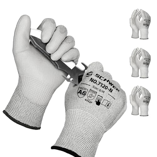 Schwer 3 pares ANSI A6 Guantes Anticorte CR7120 Guantes Anticortes Trabajo, pantalla táctil, para hombres y mujeres utilizados para el trabajo de madera, construcción, reparación de coches, M