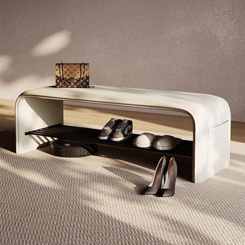 YHKJLYH Banco Zapatero con Asiento Acolchado, Banco Zapatero de Metal para Entrada con Almacenamiento, Banco de Dormitorio para el Final de la Cama, Banco de Almacenamiento Organizador de Zapatos in