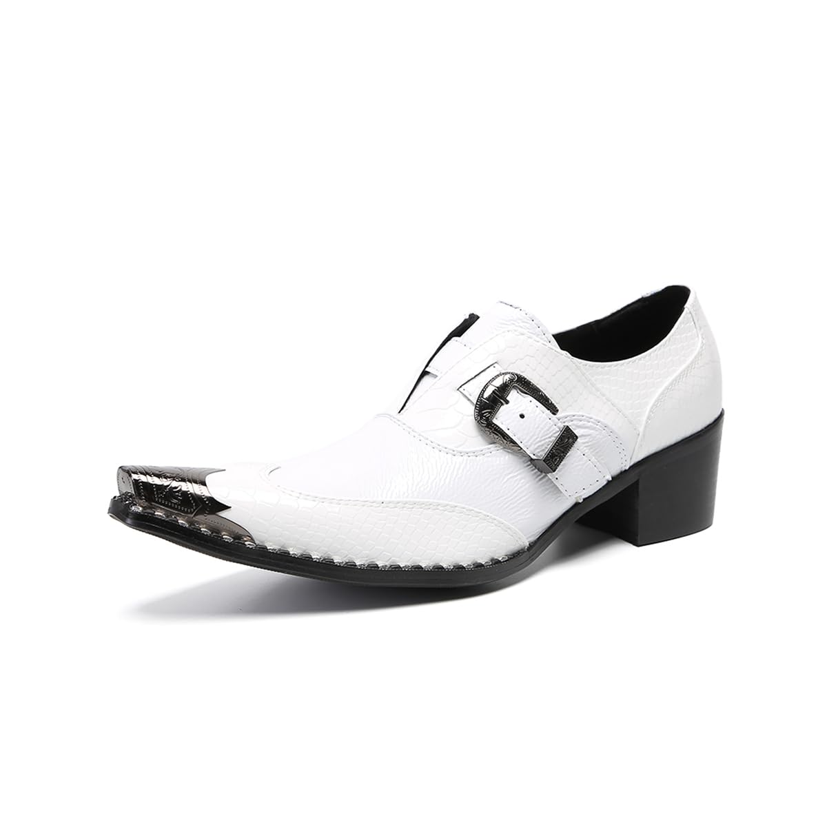 Herren-Hochzeitsschuhe aus echtem Leder in Weiß - Luxuriöse spitz zulaufende Bräutigam-Schuhe mit höhensteigerndem Absatz
