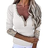 Women's New Leopard Splice V Neck Knitwear Button Top Female Tops Shirt Blouse