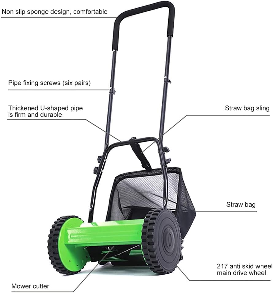 Hand Push Lawnmower - Manual Lawn-Mower with 30cm Cutting Width, 16L Grass Box, 4 Cutting Height Levels - Walk-Behind Lawn Mower for Small Gardens