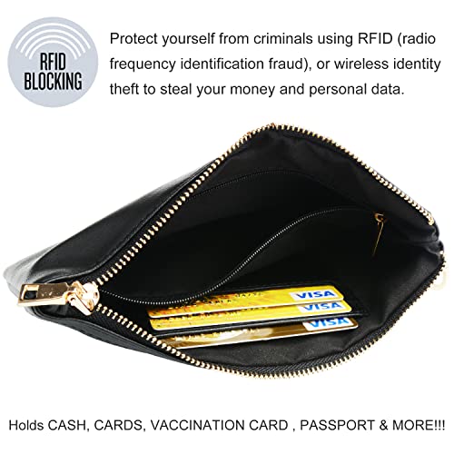 Image of COOLANS Silicone Bracelet Wristlet Wallet Credit Card Holder RFID ID Window Key Ring Tassel Slim Wallet Women Keychain Purse