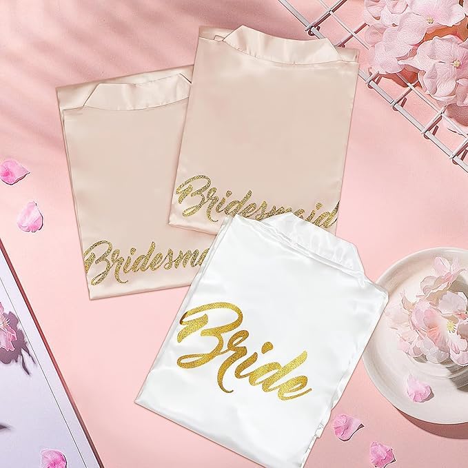 Lot de 6 peignoirs de chambre pour femme - En satin - Col en V - Avec ceinture - Pour fête de mariage, jour de mariée
