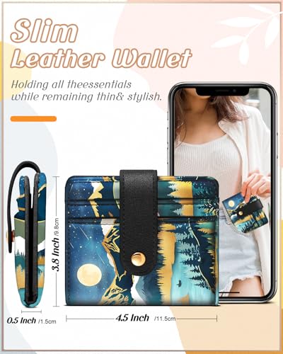 Image of Bistup Small Card Wallet for Women with Keychain, Night View | Clear ID Window, Compact Design for Daily Carry, Durable Material, Sturdy Keychain, Aesthetic