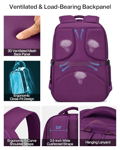 Image of MILADA Travel Backpack for Women Expandable 28L to 39L, Fits 17 inch Laptop | Airline Approved Carry-On, Personal Item Backpack, Lightweight Water-resistant Business Rucksack Weekender Bag, Black