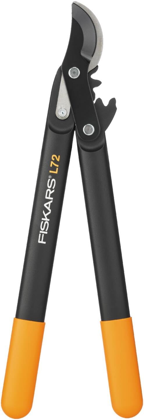 Fiskars Troncarami, lame bypass per legno verde,Sistema a cremagliera PowerGear,Diametro taglio 2.8 cm,Lame: acciaio temprato con rivestimento antiaderente,Lunghezza 46 cm,Nero/Arancione, L72,1001555