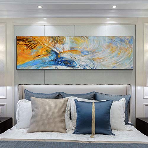 Affiches et impressions mur art toile abstraite bleu jaune 50x150