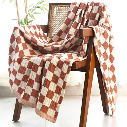 Folkulture-100-Cotton-Throw-Blanket-Rust-Checks-50x60in-Soft-Lightweight-Travel-Napping-All-Seasons-Machine-Wash Folkulture 100 Cotton Throw Blanket Rust Checks 50x60in Soft Lightweight Travel Napping All Seasons Machine Wash