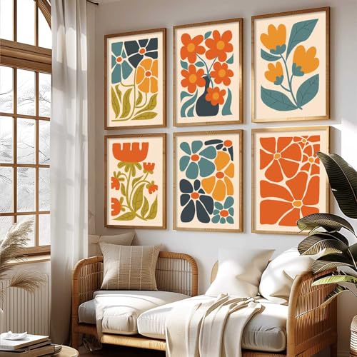 Image of kotart Floral Wall Art Home Decoration Paintings With Frame For Living Room Bed Room Hotel Wall Decor Digital Reprint Set of 6 (13X17 inch)