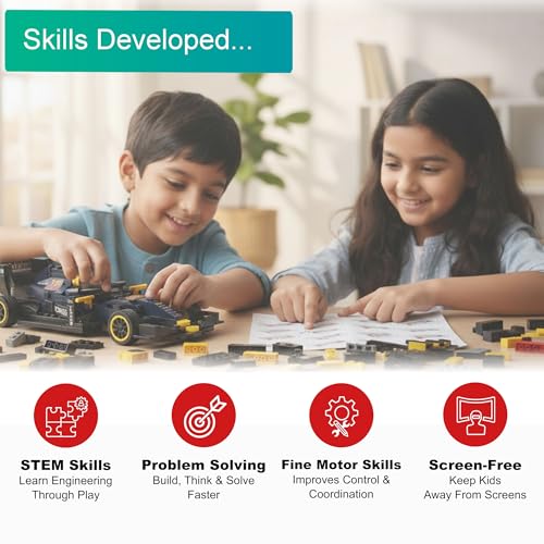 Image of Velocity X Racing Car Building Blocks Set - 225+ Pieces Toy Car Construction Kit for Kids 6+, Teens & Adults | Build 8 Unique Formula Race Cars | STEM Educational, Birthday Gift Toy