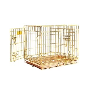 HOMEY-PET-Gold-Color-Folding-Design-Dog-Crate-Puppy-Kennel-with-Removable-Floor-Grid-and-Pull-Out-Tray
