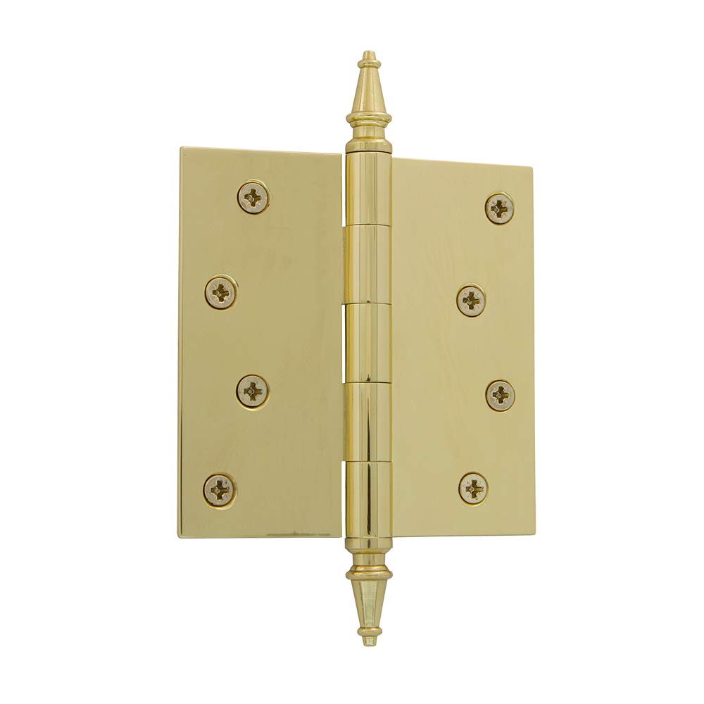 Nostalgic Warehouse 746094 4" Steeple Tip Residential Square Corners Door Hinge, Polished Brass, 1 Count (Pack of 1)