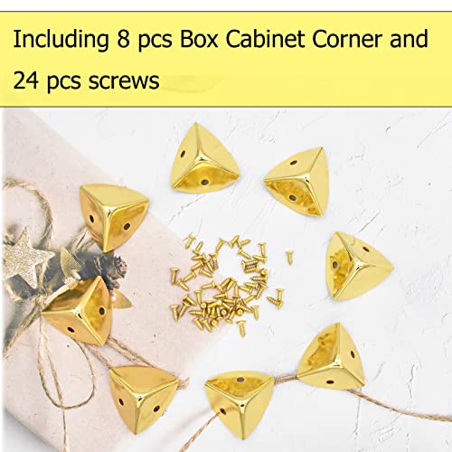Image of Vintage Box Cabinet Corner Protection-Triangle Box Table Cabinet Corner with Screws Decorative Wood Box Edge Cover Safety Guard Furniture Corner Protector Bumpers (Gold-30mm-12pcs)
