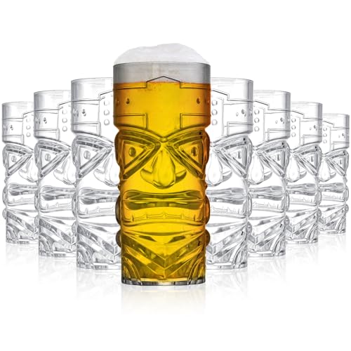 Okllen Paquete de 8 vasos Tiki de plástico, tazas de cóctel Tiki transparentes de 16 onzas, vasos elegantes y trapicales para beber para bar moderno, fiesta hawaiana, suministros de fiesta Luau