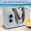 GAGAKU Strandtasche XXL mit Kühlfach, Wasserfest Beach Bag mit Reißverschluss – Faltbar Groß Badetasche für Familie, Damen, Schwimmbad, Reisen - Grau-grün, 50x38x19cm #5