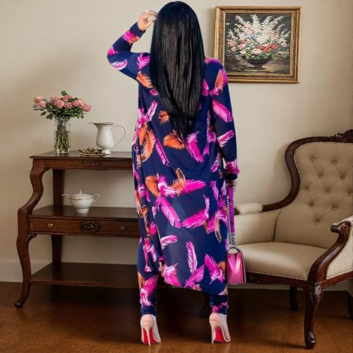 Image of Max2co Women 2 Piece Outfits Floral Long Sleeves Open Front Cardigan Cover up with Leggings High Waist Long Pants Set
