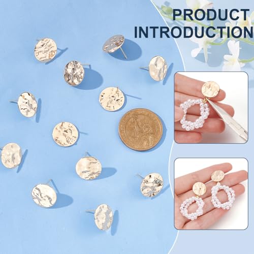BENECREAT 12Pcs 18K Real Gold Plated Brass Round Stud Earring Findings 15mm Hammered Earring Findings with 30Pcs Ear Nuts for DIY Earrings Jewelry Craft Making Supplies - Image 4