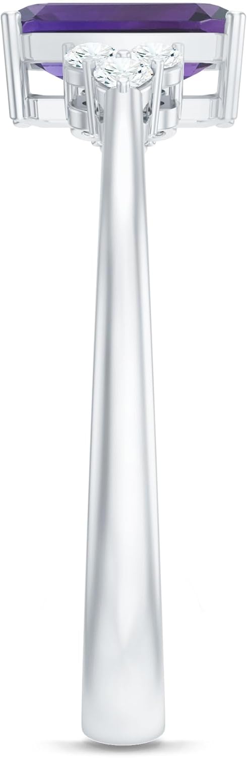 Real Amethyst 6X8mm Emerald Cut Engagement Ring, Aaa Quality, Certified Amethyst Diamond Solitaire Ring (Ideal For Gift)