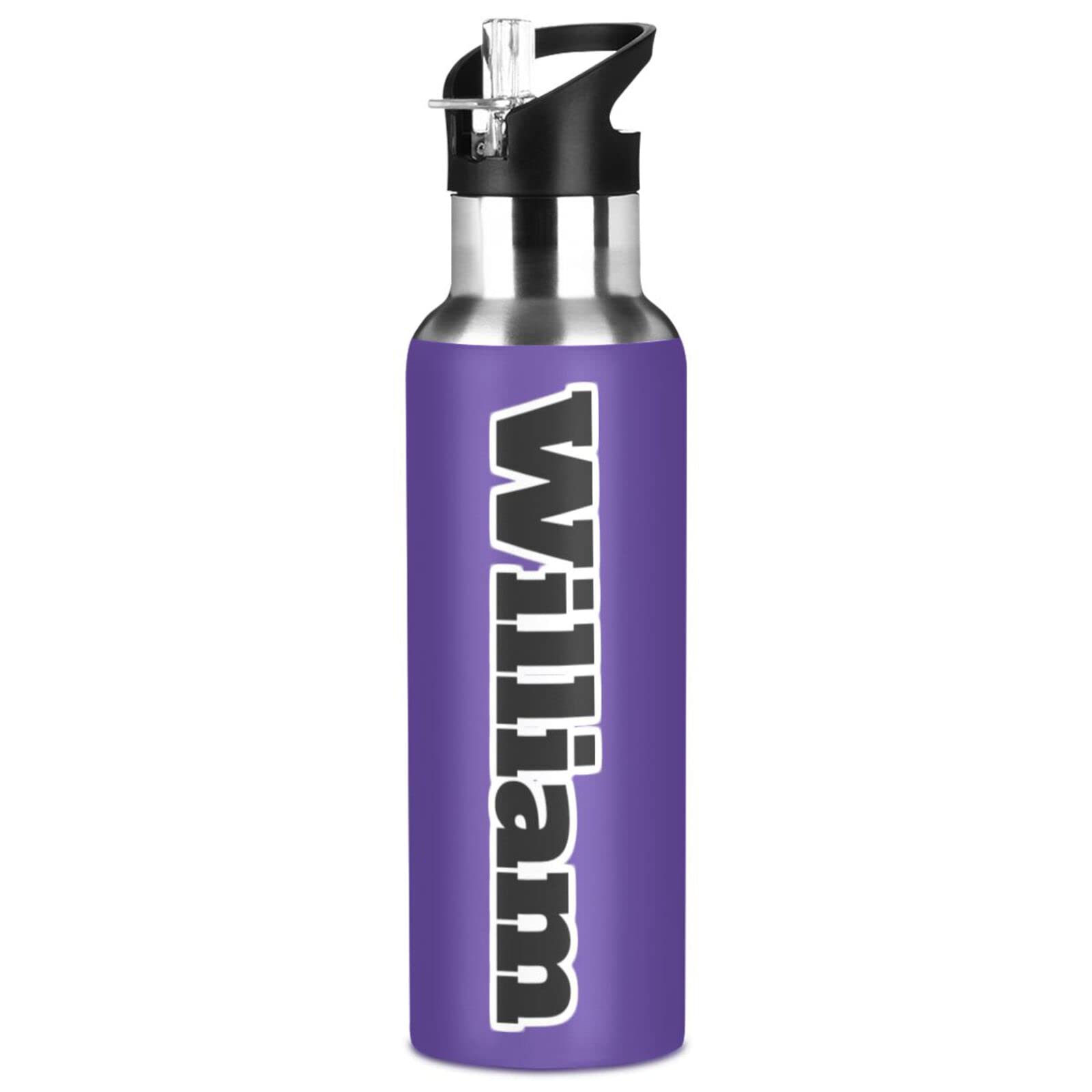 Isolierflasche mit Griff, 900 ml, Dunkelviolett, auslaufsicher, mit Strohhalm-Deckel, Thermoflasche für Wandern, Radfahren, BAP-frei