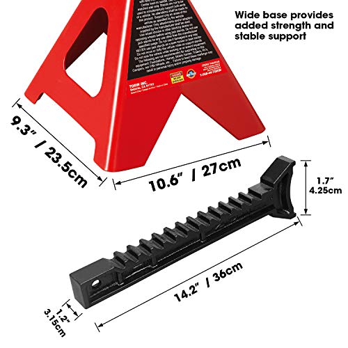 BIG RED T46002A Torin Steel Jack Stands: Double Locking, 6 Ton (12,000 lb) Capacity, Red, 1 Pair