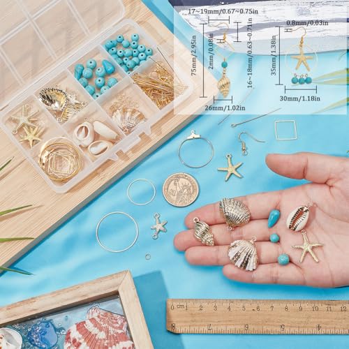 SUNNYCLUE 1 Box 10 works Sea Dangle Earrings Making Kit Starfish Charms Ocean Animal Charm Lucky Turquoise Beads Natural Shell Charms for jewellery Making Kits Beginners Women Adults DIY Supplies - Image 3