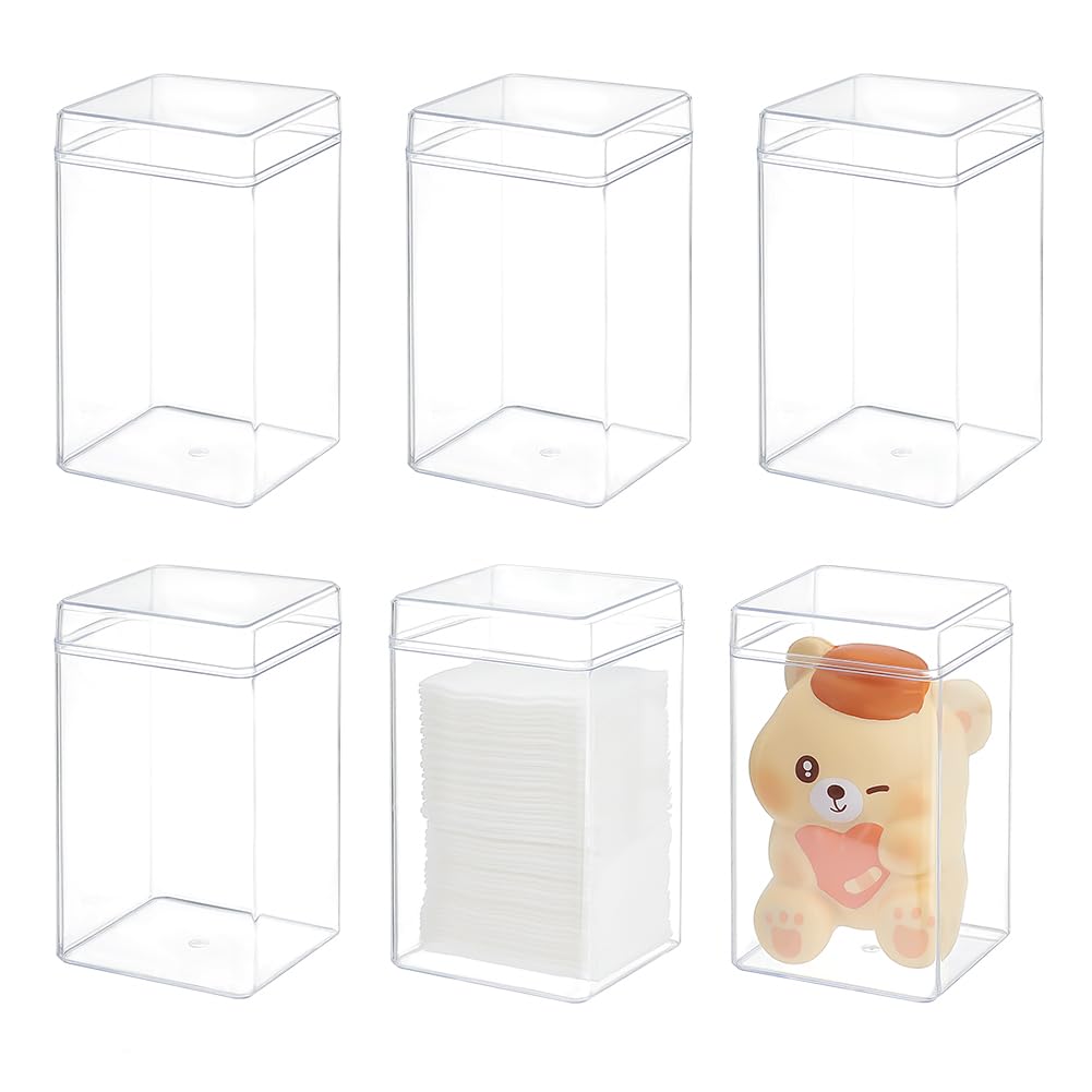 BENECREAT 6 pezzi Scatola In Acrilico Trasparente con Coperchio, Scatola Portaoggetti Rettangolare In Plastica Trasparente Da 7x7.5x12cm per La Raccolta di Gioielli Modello e Piccoli Oggetti