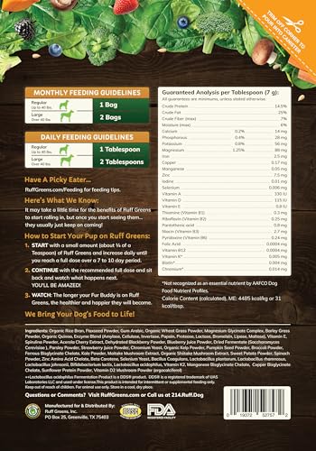 Image of Dog Food Topper for Dogs - VitaSmart Powder with 25 Vitamins & Minerals, 15 Probiotics & 20 Digestive Enzymes - Gut, Immune, Skin & Mobility Support - All Breeds & Ages - Ruff Greens 6.9oz | with 25 Vitamins & Minerals, 15 Probiotics & 20 Digestive Enzymes - Gut, Immune, Skin & Mobility Support - All Breeds & Ages