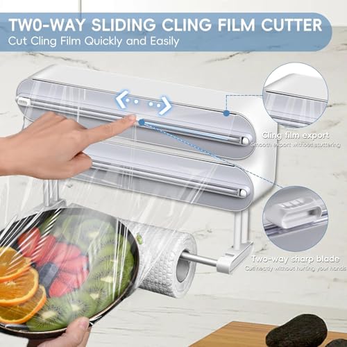 Image of DOCAT Foil Paper Cutter and Holder, 3 in 1 Magnetic Aluminum Foil and Plastic Wrap Organizer with Paper Towel Holder, Compatible with Cling Film, Tin Foil and Wax Paper Dispenser (White)