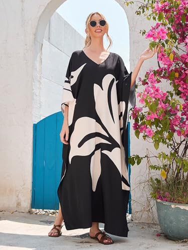 Image of Moss Rose Kaftan Dresses for Women V Neck Summer Swimsuit Cover up Caftan Maxi Beach Dresses