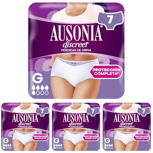 Ausonia Discreet Pants Compresas Incontienencia Mujer, 7 Unidades, Braguitas para Pédidas de Orina - Talla G, Blanco (Paquete de 4)