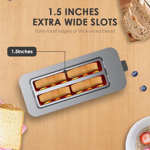 Image of Long Slot Toaster 4 Slice, Geek Chef 1.5 inch Touch Screen Extra Wide Slots for Bagels & Waffles, 6 Browning Levels, Reheat, Defrost, Cancel Function, Timer, Removable Crumb Tray, Stainless Steel