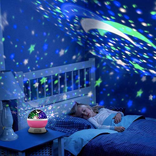 Mokoqi Star Projector, Night Light Lamp Fun Gifts For 1-4-6-14 Year Old Girls And Boys Rotating Star Sky Moon Light Projector For Kids Bedroom Decor -Pink #TOP3