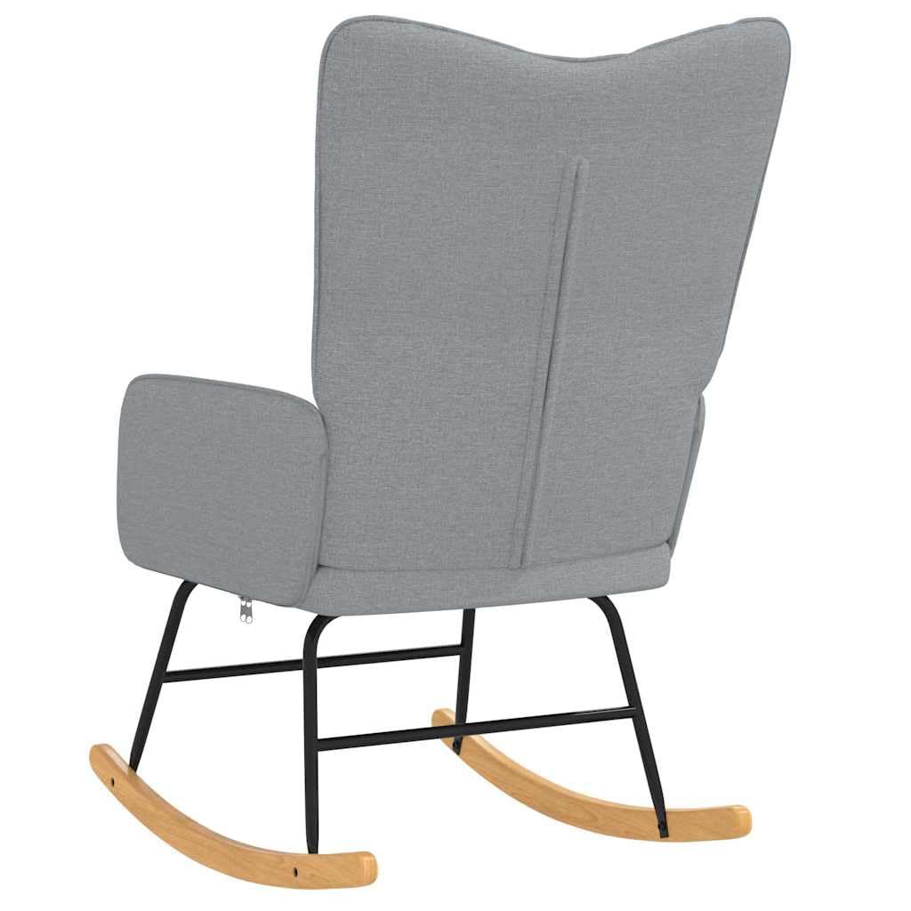 Poltrona a dondolo in tessuto grigio chiaro con imbottitura e telaio in legno, 61 x 78 x 98 cm, sedia relax per soggiorno, con braccioli e schienale ergonomico per rilassarsi e allattare