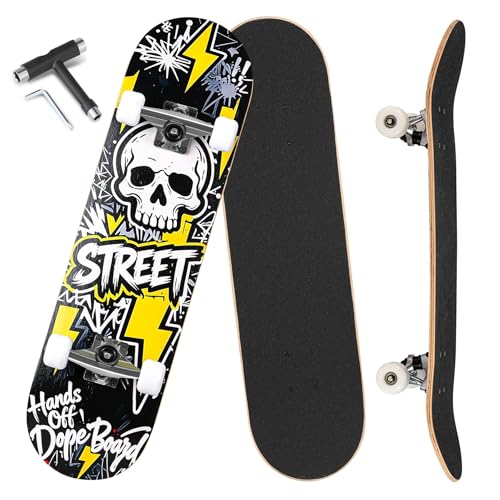 Image of Pro Complete Skateboards for Beginners Girls Boys Kids Youths Teens Adults 31 inchx8 inch Skate Boards 7 Layers Canadian Maple Double Kick Deck Concave Longboard