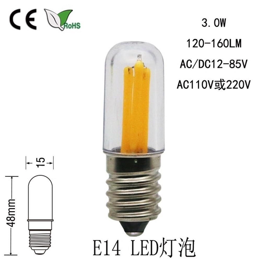 1fortunate lights, Paquete de 20, bombilla de filamento LED T15 AC220V E12/E14 luz LED for refrigerador lámpara de luces indicadoras regulables(2700K Warm White,E12 220V 3W)