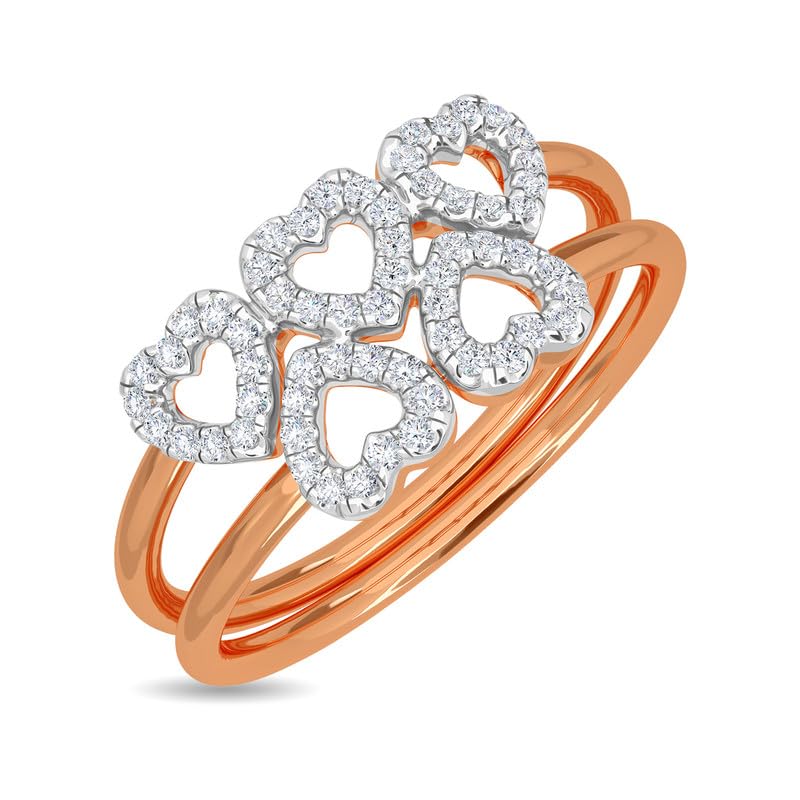 Image of KISNA 14k / 18k Real Gold & Diamond Ring | Diwali, Rakhi Rakshabandhan Gift for Sister /Bhabhi /Women | With Certificate of Authenticity & BIS-Hallmarked Gold Jewellery | Two Layered Heart Ring