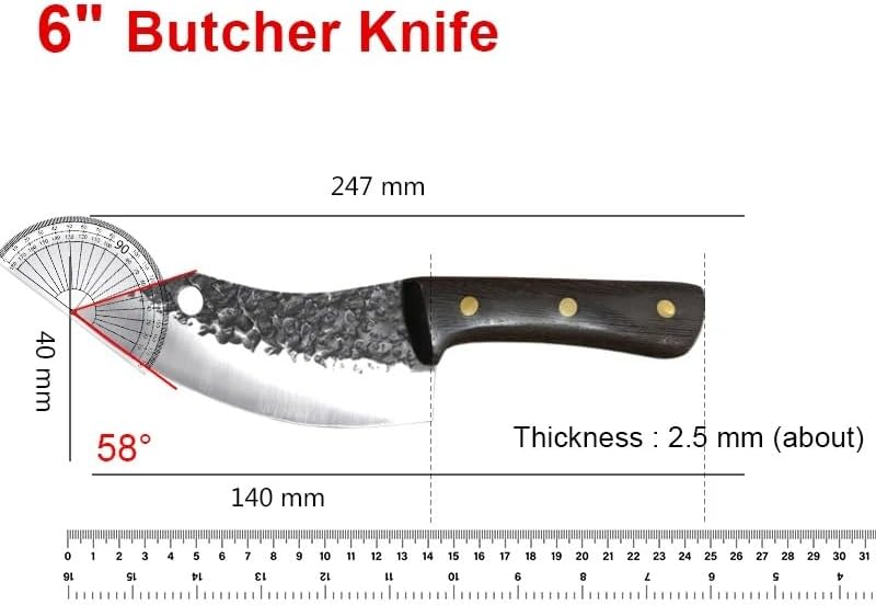 Meat Cleaver,Cleaver Knife 6 Inch Forged Steel Kitchen Knife Meat Cleaver High-carbon Steel Boning Knife Wood Handle Professional Chef Butcher Cooking Knife, LAMAJIGA5844