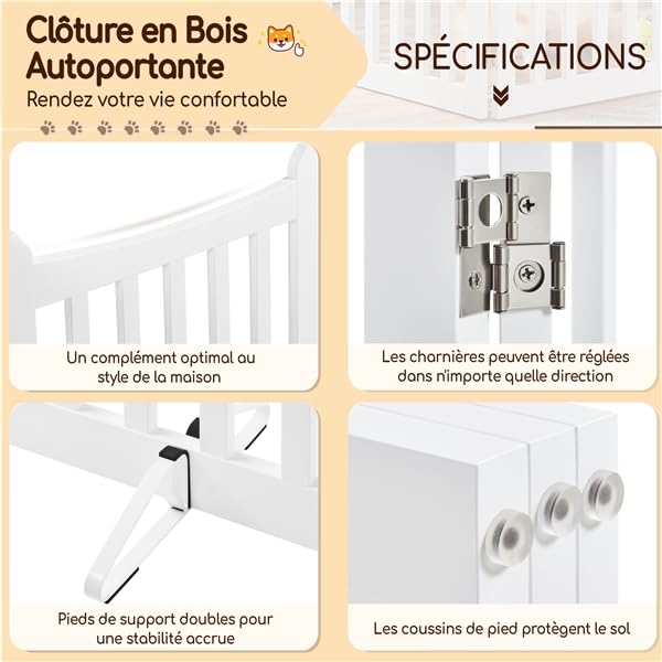 Yaheetech Barrière de sécurité Autoportant sans Perçage 151,5×90,5cm Pliant | Barrière en Bois Intérieur, Parc pour Chien Pliable, Clôture pour chien, chiot et autres animaux de compagnie avec les patins