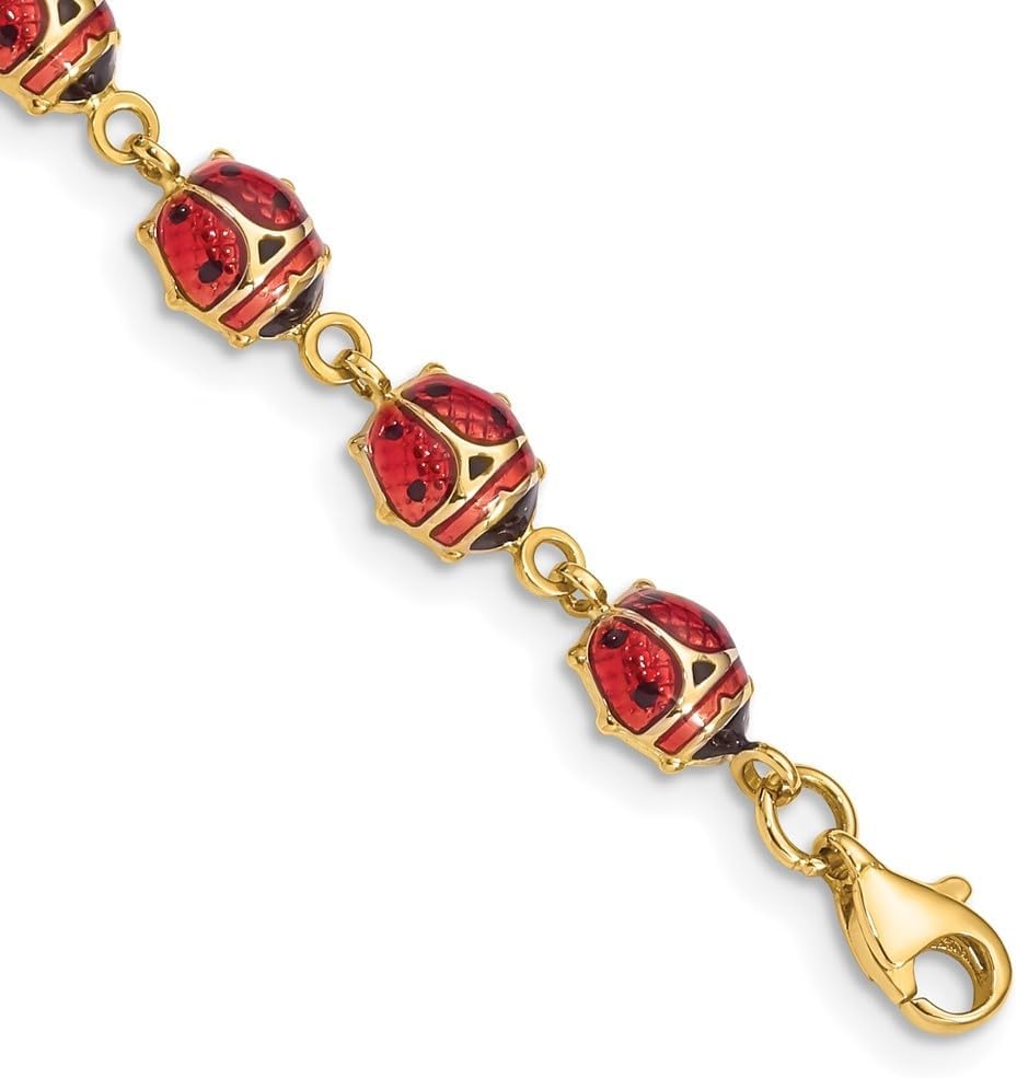 Diamond2Deal 14k Yellow Gold Enamel and Resin Ladybug Bracelet 7"
