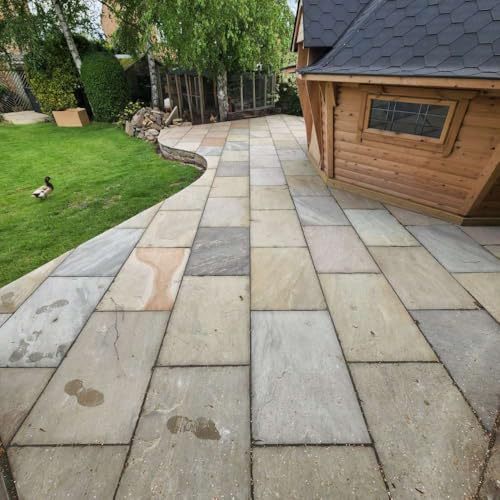 Stonewise Raj Green Riven Sandstone 600x900mm Paving Slabs – Pack of 10 – Durable Natural Stone for Medium Patios, Courtyards & Garden Paving