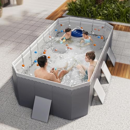 Piscina familiar rectangular plegable de carcasa dura para exteriores, diseño portátil no inflable con tapón de drenaje y agujero de drenaje para diversión de verano, tamaño de 1,85 m