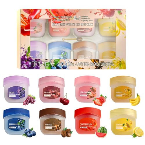 8PCS Fruity Lippenpflege Set, Feuchtigkeitsspendend Lippenbalsam Set, Pflegender Lippenbalsam, Hydrating Lip Balm Set, Lip Sleeping Mask für Verblassende Lippenlinien, Trockene Lippen Reduzieren